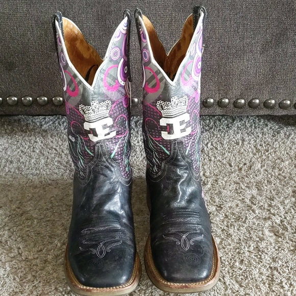 CINCH Edge "QUEENISM" black marbled leather cowgirl western boots square toe sz7 - Picture 9 of 16